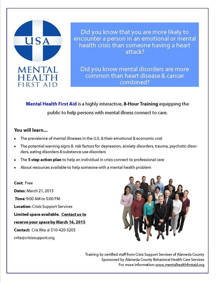 FREE Mental Health First Aid Training Session Crisis Support Services 